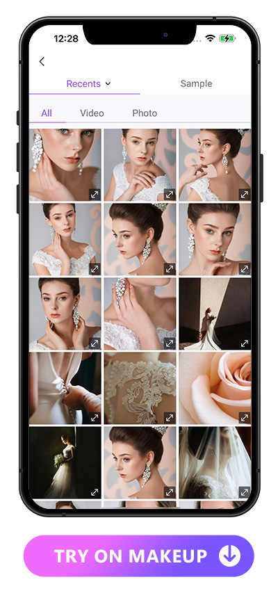 UI of uploading photos to virtually try on wedding makeups